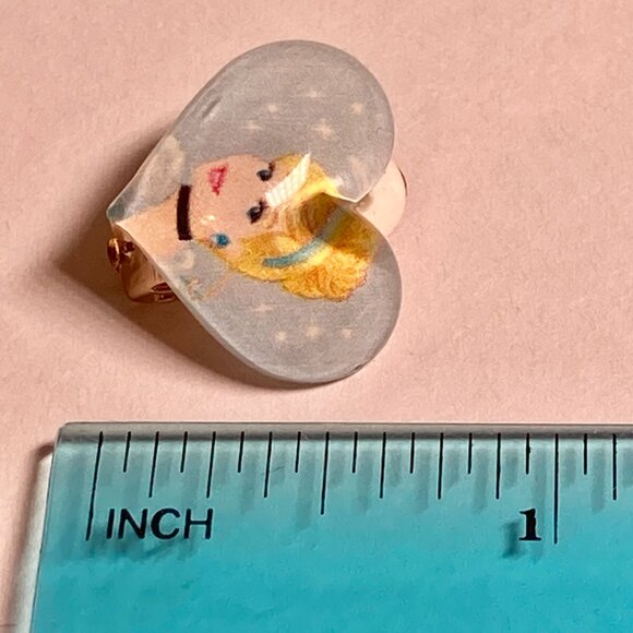 Vintage Disney Princess Cinderella Earrings Clip On Ella Heart Acrylic Blue - Picture 9 of 10